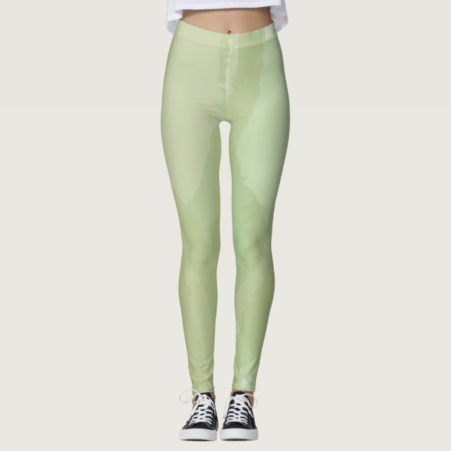 Green, cool, trendy watercolor abstract pattern leggings (Framsida)