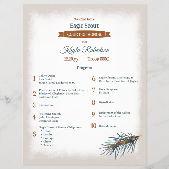 Green, Copper Pine Needles Eagle Court of Honor Reklamblad (Framsidan)