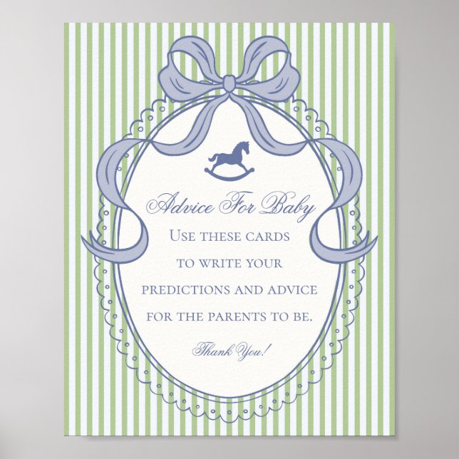 Green Coquette Bow Rocking Horse Advice for Baby Poster (Framsidan)