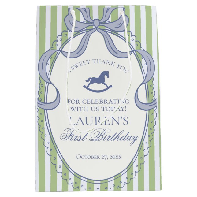 Green Coquette Bow Rocking Horse Birthday Favors (Framsidan)