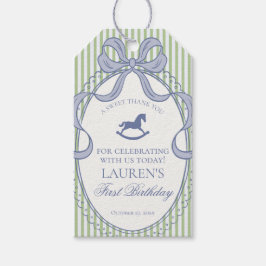 Green Coquette Bow Rocking Horse Birthday Favors Presentetikett