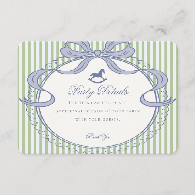 Green Coquette Bow Rocking Horse Details Tilläggskort (Framsida)