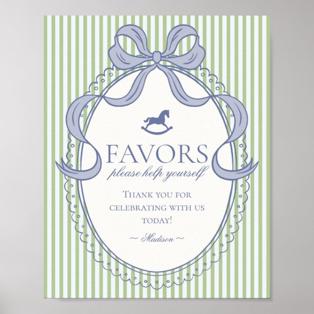 Green Coquette Bow Rocking Horse Favors Sign Poster (Framsidan)