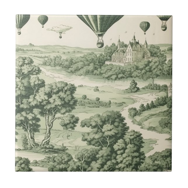 Green Countryside Hot Air Balloon Toile (11) Kakelplatta (Framsidan)