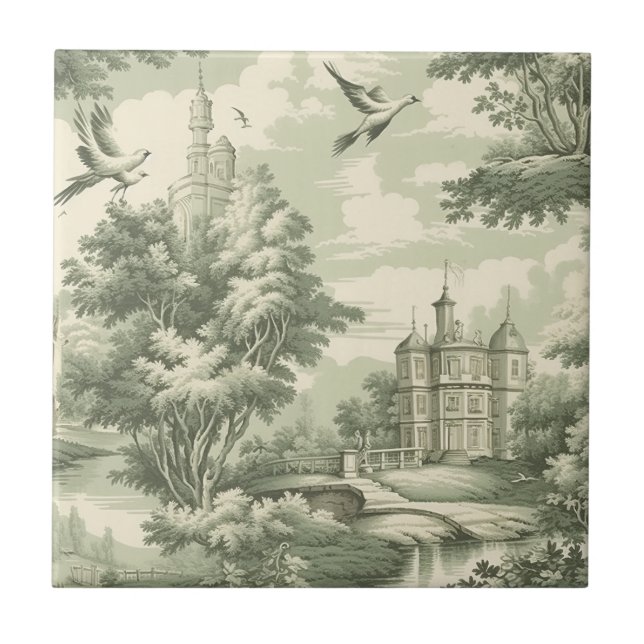 Green Countryside Hot Air Balloon Toile (6) Kakelplatta (Framsidan)
