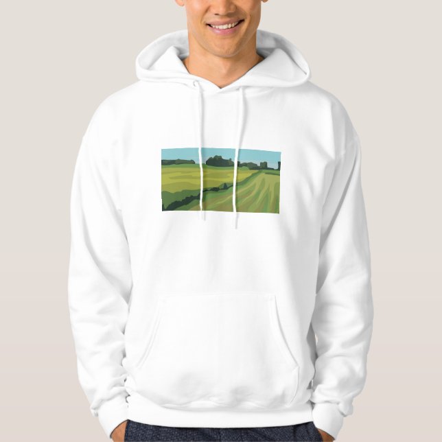 Green Countryside Landscape Hoodie (Framsida)