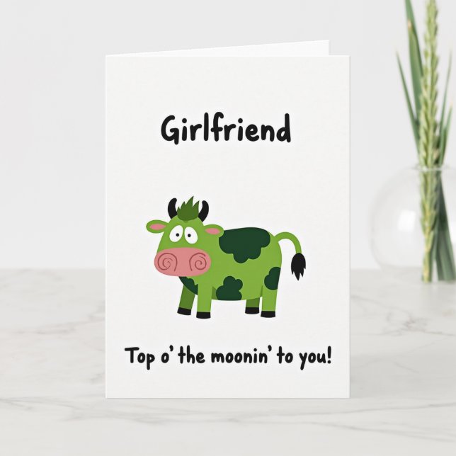 Green Cow Pattern Girlfriend Card Kort (Framsida)