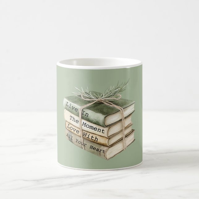 Green Cream Books Lever I Ögonblicket Kaffemugg (Center)
