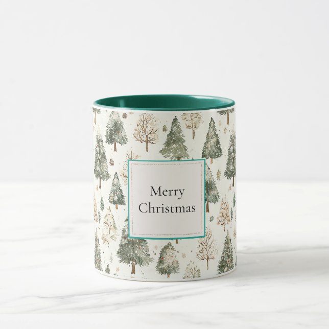 Green Cream Christmas Trees Mugg (Center)