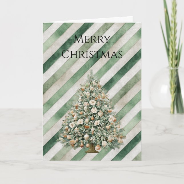 Green Cream Stripes Christmas Tree Kort (Framsida)
