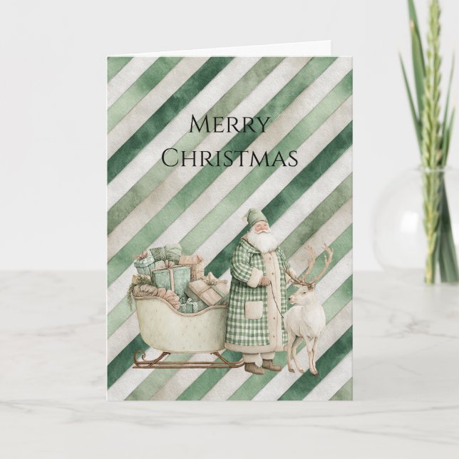 Green Cream Stripes Christmas Tree Kort (Framsida)