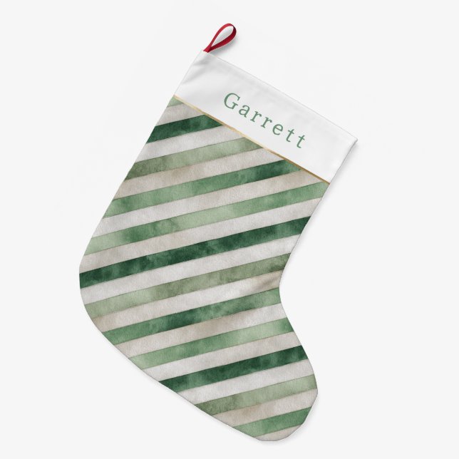 Green Cream Stripes jul Stor Julstrumpa (Framsidan (Hängande))