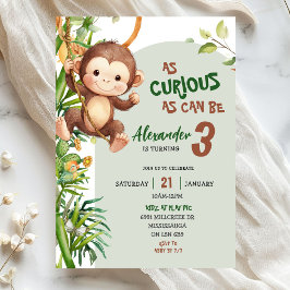 Green Curious Monkey Savannah Theme Birthday Inbjudningar