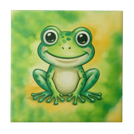 Green cute frog kakelplatta