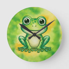 Green cute frog rund klocka