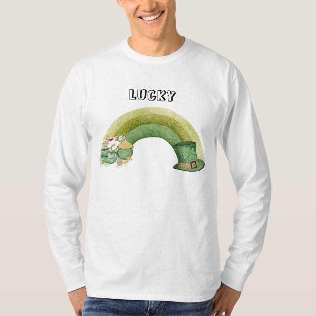 Green cute rainbow party patrick's day t shirt (Framsida)