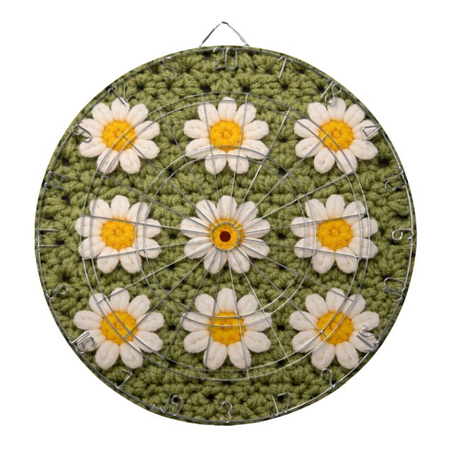 Green Daisy Granny Square Crochet Pattern Floral Darttavla (Framsidan)