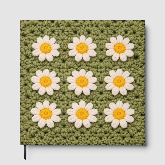 Green Daisy Granny Square Crochet Pattern Floral Gästböcker (Framsida)