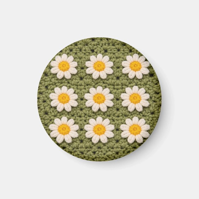 Green Daisy Granny Square Crochet Pattern Floral Magnet (Framsidan)