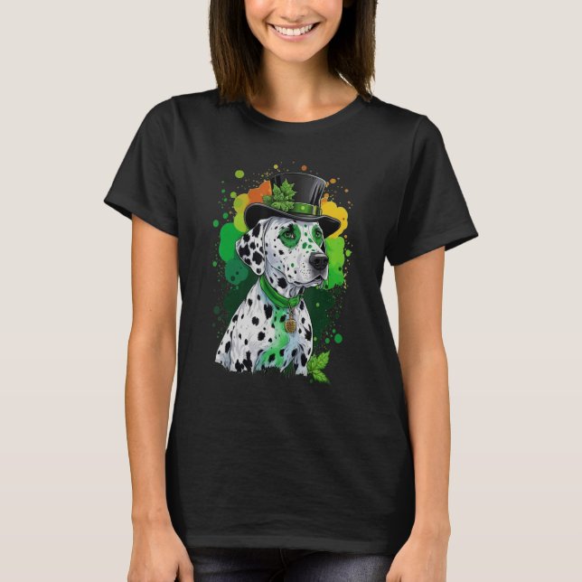 Green Dalmatian shamrock on St Patricks Day Dalmat T Shirt (Framsida)