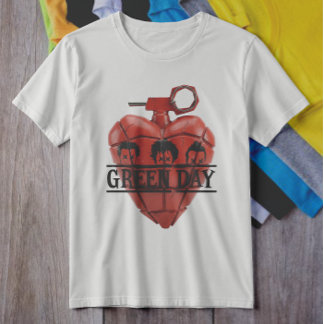 Green Day Red Heart Grenade Punk Rock T Shirt