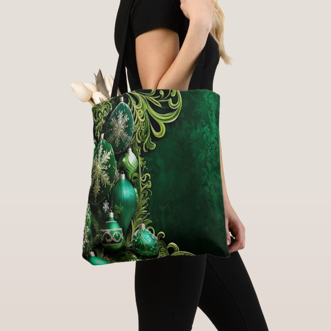 Green Decorative Ornaments Holiday Tote Bag Tygkasse (Närbild)