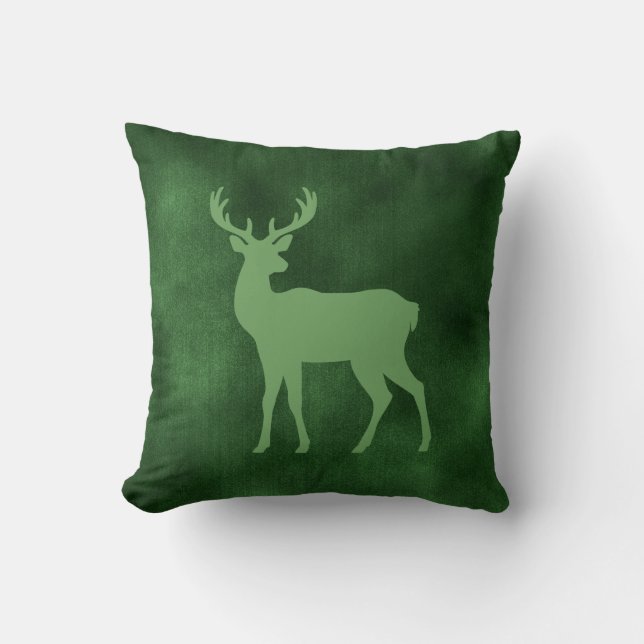 Green Deer Shape On Faux Green Velvet Texture Kudde (Framsida)