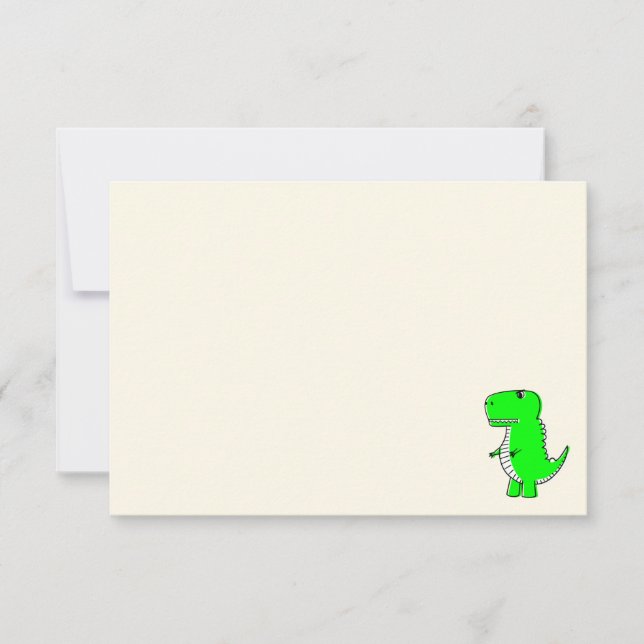 Green Dinosaur Drawing Blank Cream Off White Anteckningskort (Framsida)