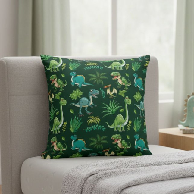 Green Dinosaur Print Decorative Pillow Kudde (Skapare uppladdad)