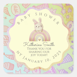 GREEN donuts pastel babyshower BUNNY cute Fyrkantigt Klistermärke
