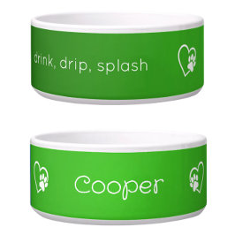 Green 'drink drip splash' Dog Name Bowl