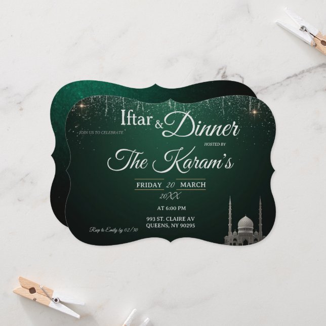 Green Elegant Mosque Ramadan Iftar Party  Inbjudningar (Fram/Back In Situ)