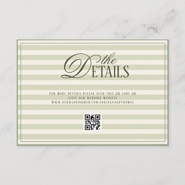 Green Elegant Timeless Wedding QR code Details Tilläggskort (Framsida)