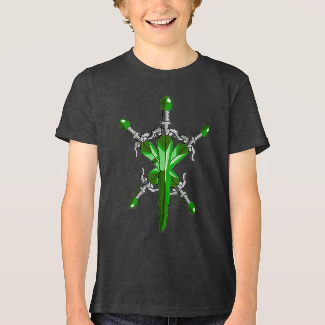 Green Energy Burst Fantasy Sword T Shirt (Framsida)