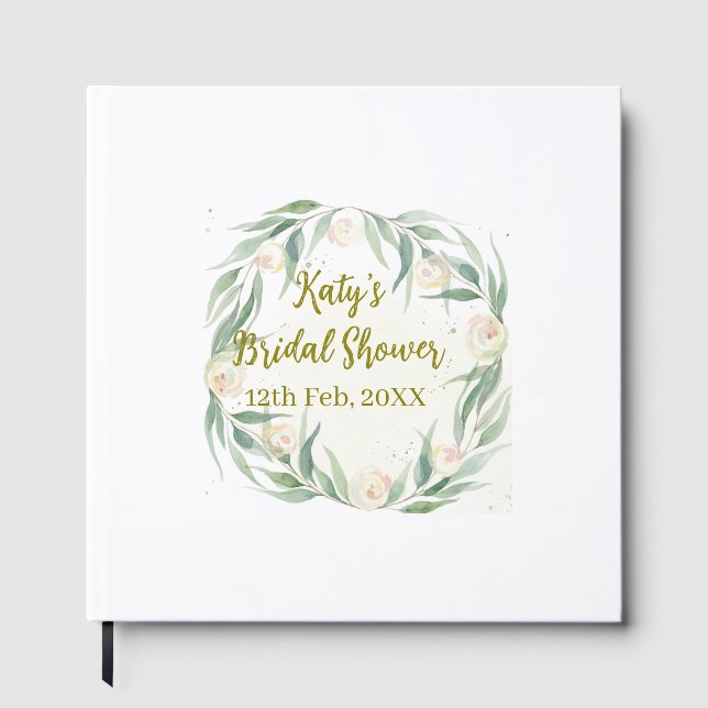 Green eucalyptus floral bridal shower name date go gästböcker (Framsida)