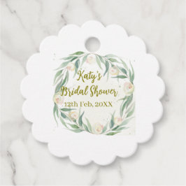 Green eucalyptus floral bridal shower name date go gåvor etiketter