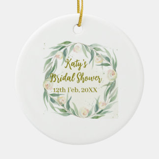 Green eucalyptus floral bridal shower name date go julgransprydnad keramik