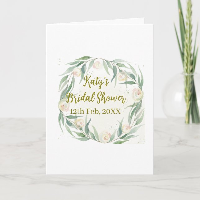 Green eucalyptus floral bridal shower name date go kort (Framsida)