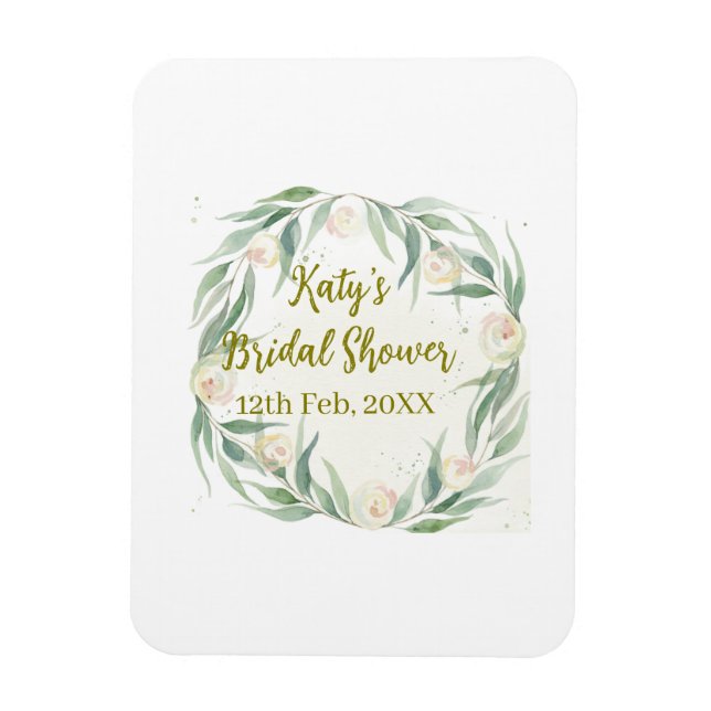 Green eucalyptus floral bridal shower name date go magnet (Vertikal)