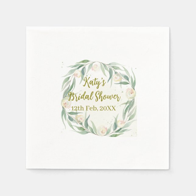 Green eucalyptus floral bridal shower name date go pappersservett (Framsidan)
