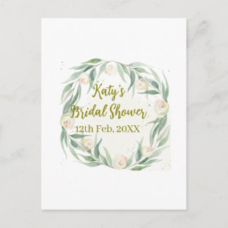 Green eucalyptus floral bridal shower name date go vykort