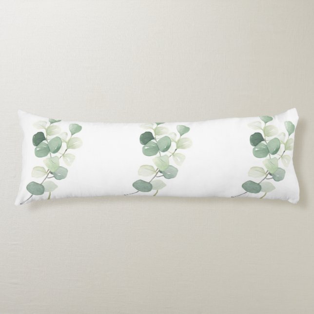 Green Eucalyptus Pastel Leaves Duvet Cover Kroppskudde (Framsidan)