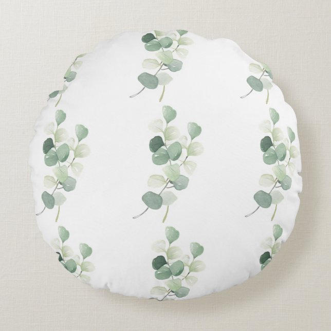 Green Eucalyptus Pastel Leaves Duvet Cover Rund Kudde (Framsidan)
