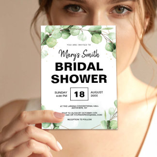 Green Eucalyptus Rustic Boho Elegant Bridal Shower Inbjudningar