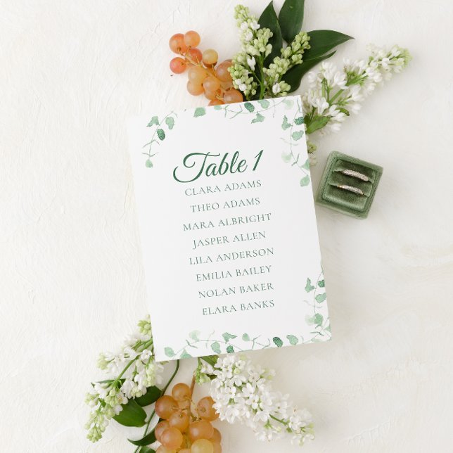 Green Eucalyptus Wedding Seating Chart Card Bordsnummer (Skapare uppladdad)