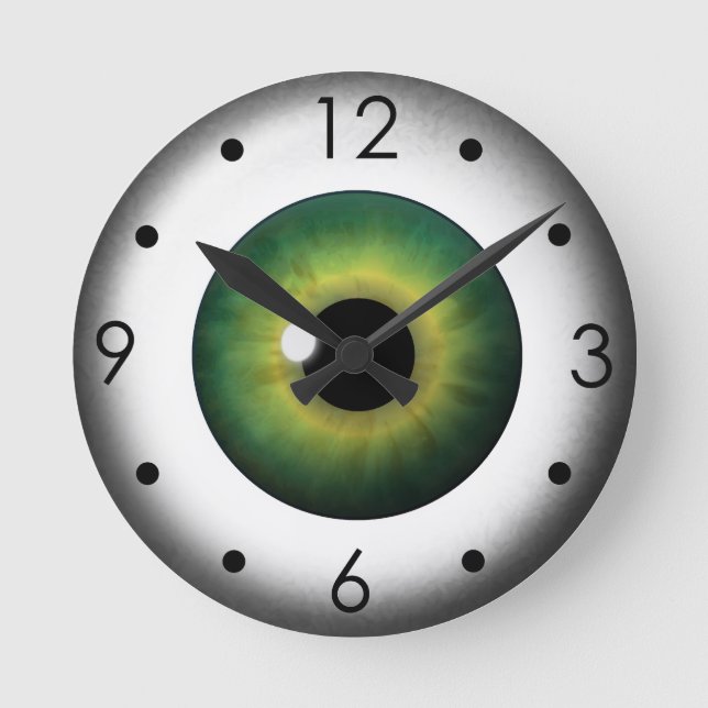 Green Eyeball Iris Eye Custom Medium Round Clock Rund Klocka (Framsida)
