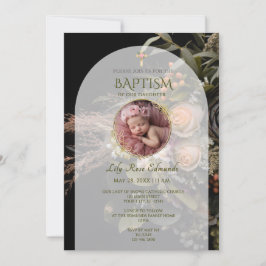 Green Fall Floral Baptism  Inbjudningar