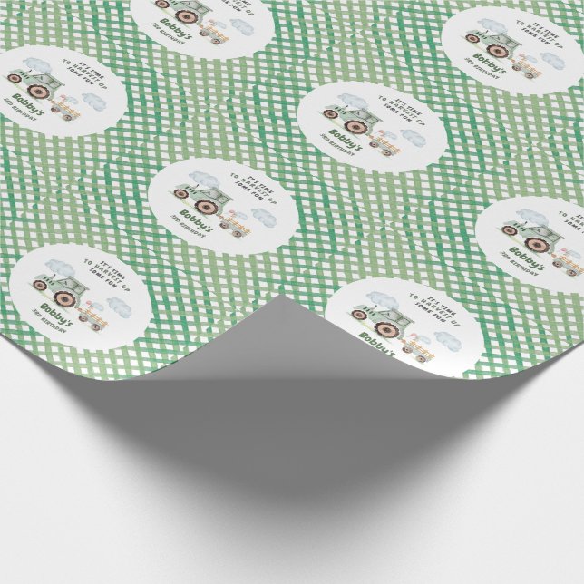 Green Farm Tractor Boys Any Age Birthday Presentpapper (Hörn)