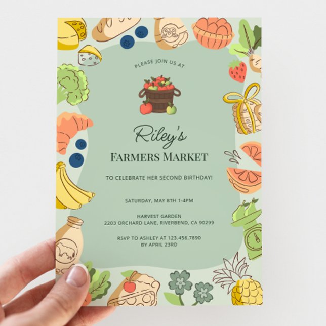 Green Farmers Market Organic Farm Fresh Birthday Inbjudningar (Skapare uppladdad)