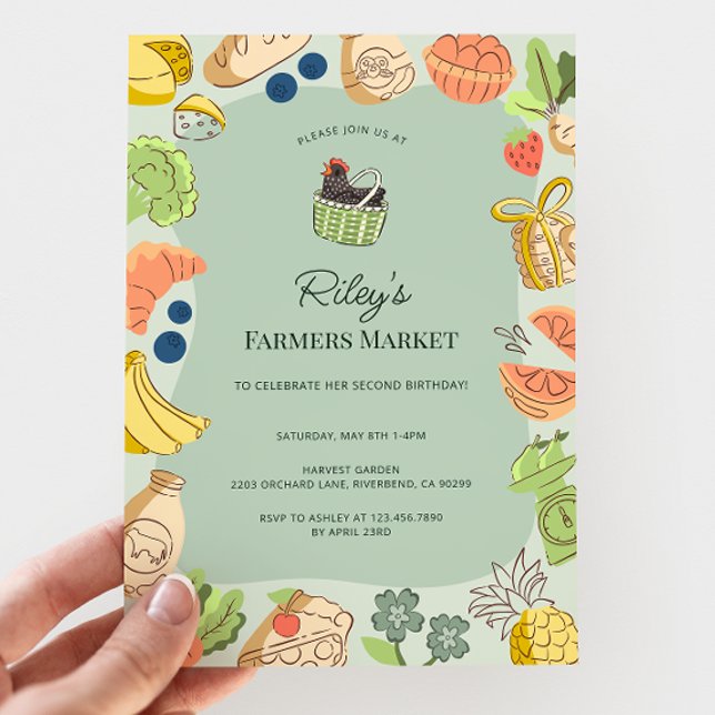 Green Farmers Market Organic Farm Fresh Birthday Inbjudningar (Skapare uppladdad)
